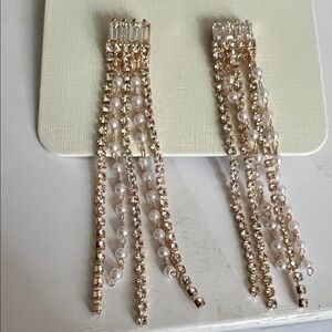Gold-Tone Pearl & Crystal Cascading Dangle Earrings